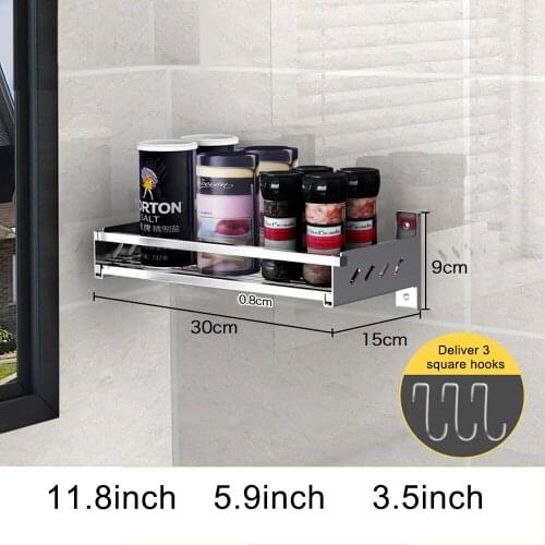 Kitchen Wall Shelf Storage Rack Punch Free Stainless Steel Seasoning Box Cookware Hanging Organizer Shelf Storage Rack Holder