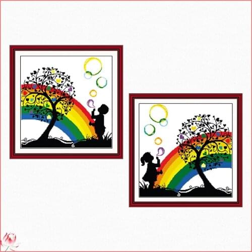 Joy Sunday Cute Boy Girl Cross Stitch Kit DIY Pattern 14CT 11CT Embroidery Set DMC Needlework Home Decoration Craft Painting