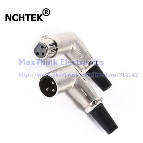 NCHTEK Angle XLR 3 Pins Female Male Microphone Cable Audio Adapter , XLR 3Pin 90 Degree ,Solder type/Free shipping/2PAIRS