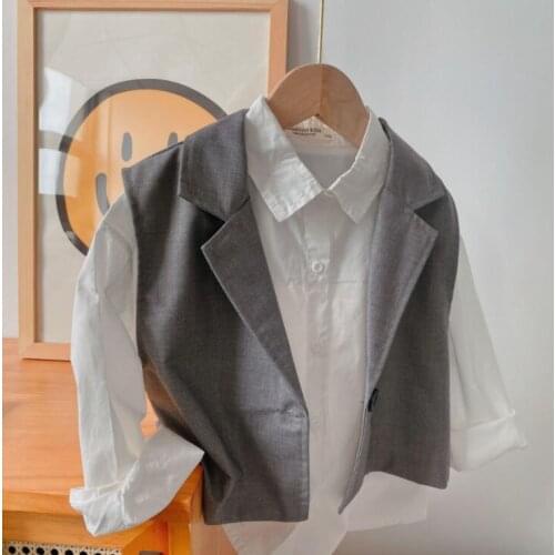 2021 new girls boys vest patchwork shirt cotton full sleeve autumn kids top