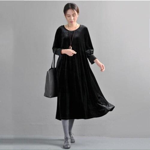 New Autunm Winter Women High Quality Loose Velvet Dress Casual Slim Solid Velour Dress Plus Size M-7XL Elegant Vintage Vestidos