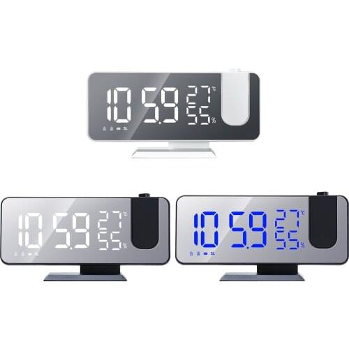 New Temperature And Humidity Multifunctional Radio Projection Alarm Clock Creative LED Mirror Clock Electronic Digital Clock
