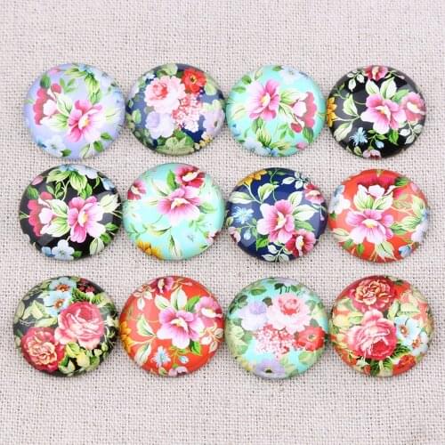 Onwear mix floral pattern photo glass cabochon 12mm 16mm 20mm 25mm round dome cameo pendant findings for jewelry making