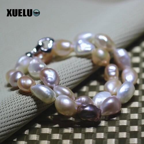 XUELUO Fashion Multi Color Baroque Natural Freshwater Pearl Necklace 12-15mm Supper Large Unique Baroque Pearl Necklace