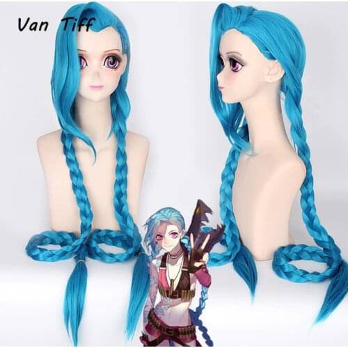 Game LOL Cosplay Wigs Jinx Akali Miss Fortune Star Guardian Synthetic Hair Wigs Red Blue Long Wavy Wig Women Girls Party Wigs