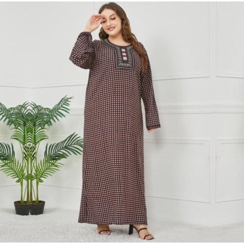 Maxi Plus Size Muslim Women Loose Printed Floral Long Sleeve Dress Abaya Kaftan Casual Daily Clothing Islamic Robe Gown Jilbab