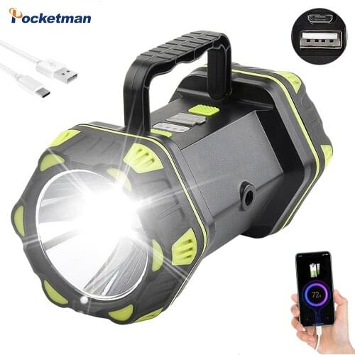 Outdoor Searchlight 3 Light Source 8 Molds Flashlight with Power Display Power Bank Function with red light warning camping lamp