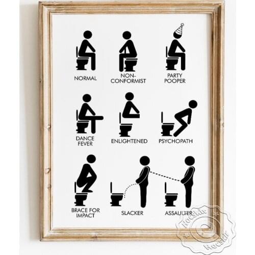 Spoof Restroom Uncivilized Behavior Illustration Poster, Humor Funny Toilet Posture Wall Stickers, Minimalism Prints Home Decor