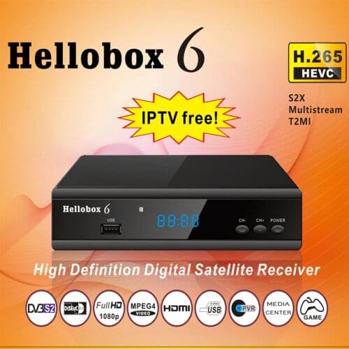 Hellobox6 Receptor H.265 HEVC Satellite Receiver 1080P Support MultiStream/T2MI TV BOX Decoder Free IPTV DVB S2 Tuner