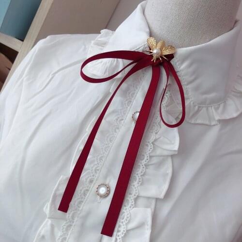 Simple Bee Bow Tie Shirt Collar Pin Fashion Pearl Ribbon Fabric Bowtie Brooches Women Student School Girls Clothing Accessories