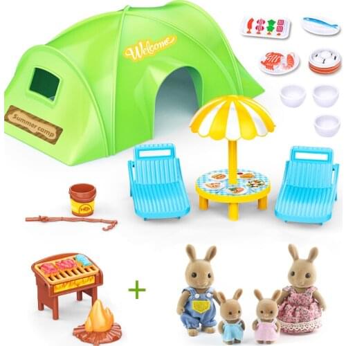 DIY 1/12 Forest Animal Family Picnic Tent Set Toy Miniatura Small Dollhouse Furniture Forest Family Picnic Set Toys For Kid Gift