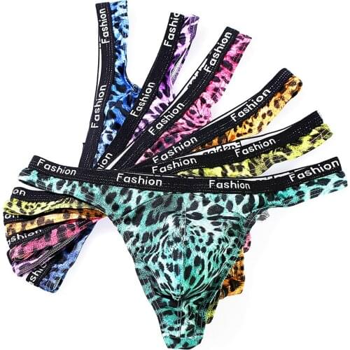 Sexy Underwear Thong Leopard Print Mens Underwear Penis Pouch Sexy Underpants Lingerie Male Low Rise G Strings Tanga Hombre
