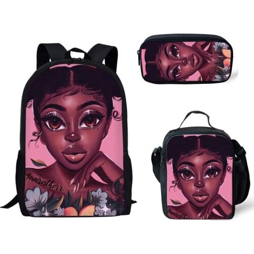 NOISYDESIGNS School Bags Backpack for Children 3pcs/set Shool Bag Black Art African Girls Printing Kids Book Bag Primary Satchel