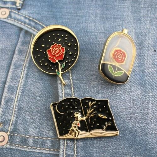 Planet ~ little prince glass cover rose fairy tale book dove star Brooch coat suit corsage