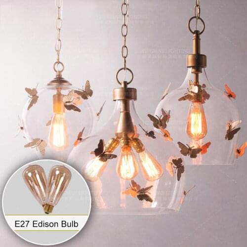 Mini glass pendant light gold butterfly creative french pendant lamp american country hanging light kitchen hallway dining room