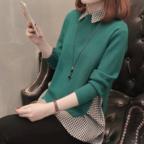 New Women Clothes Spring Autumn Shirt Knit Pullover Sweater Two-Piece Sweater Women Casual Loose Large Size Shirt Bottoming Tops