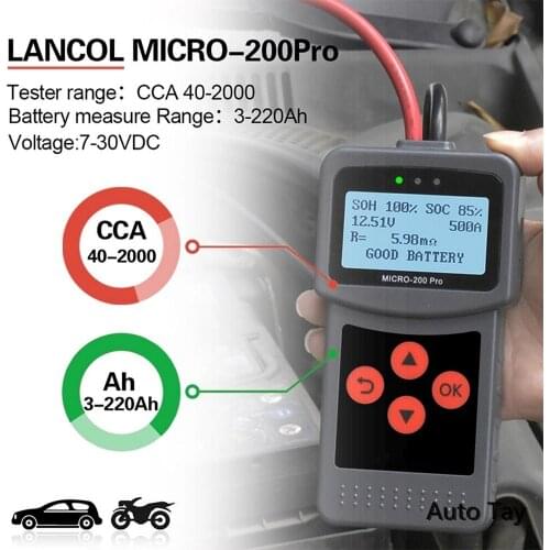 MICRO-200 PRO Car Battery Tester 12V Battery Monitor Digital AGM EFB Gel Automotive Load Battery System Analyzer For Car Moto