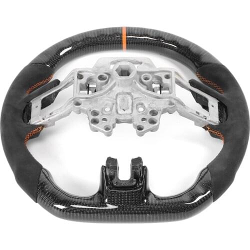 Carbon Fiber Steering Wheel Suede W/Orange Stitching 12 O-Clock Ring Fit for Ford Mustang EcoBoost/GT/Shelby GT350 18-20