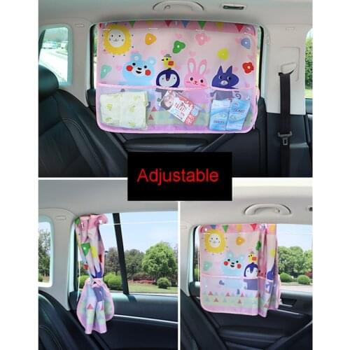 Cartoon Universal Car Side Window Sunshade Curtain Summer Blocking Adjustable Baby Children Sun Shade Solar With Storage Net