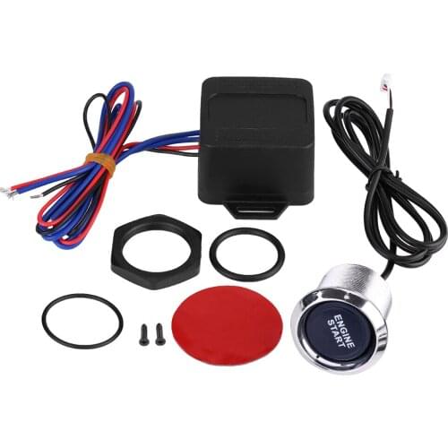 Universal 12V Car Vehicle Engine Start Push Button Switch Ignition Starter Built-in bright LED light with a relay box Red Blue