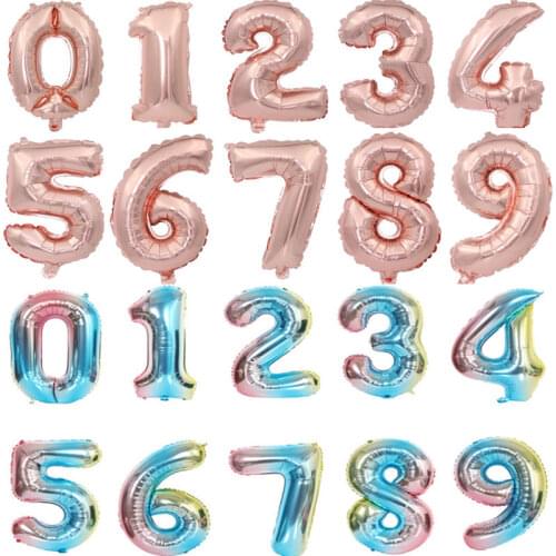 16 32 Inch Number Balloons Foil Ballon Rose Gold Silver Rainbow Digit Globos Wedding Birthday Party Decor Baby Shower Supplies