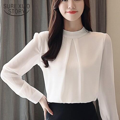 Winter Blusas Mujer De Moda 2021 New Korean Edition Long Sleeve Loose Chiffon Women Top with Vertical Collar Blouse 1759 50