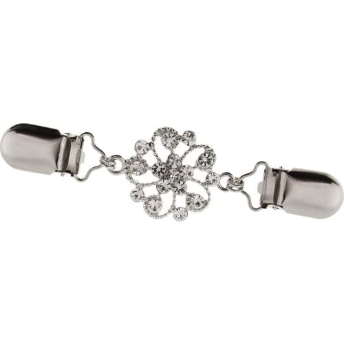 Lady Rhinestone Cardigan Sweater Clip Cloak Clasp Fastener Brooch Pin Button