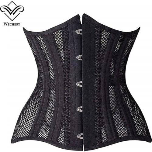 Wechery Lace Up Corset Top Sexy Women Steampunk Waist Corset White Bustier Underbust Waist Trainer Sheath Stripe Gorset 32cm