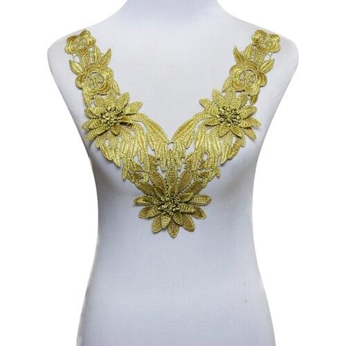 10piece 3D Gold Metallic Lace Embroidery Patches Neck Lace Collar Applique Motif Scrapbooking for DIY Sewing Craft T1713