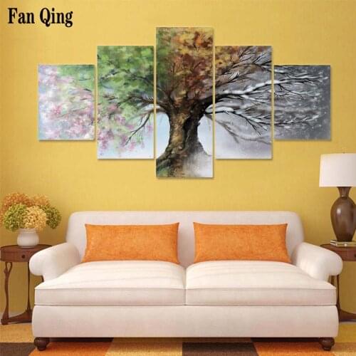 Full Square/round 5d diy diamond painting 5 Piece Spring Summer Autumn Winter Four Seasons Landscape Tree scenery embroidery