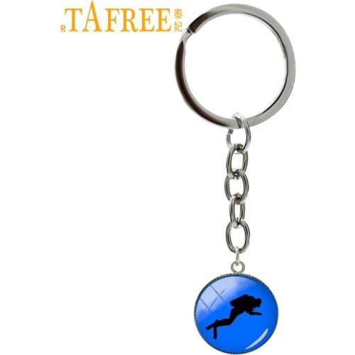TAFREE Silhouette Profile Of The Diver Under The Blue Sea Keychain Fashion Key chain Keyring Sports Key Holder Men Jewelry T495