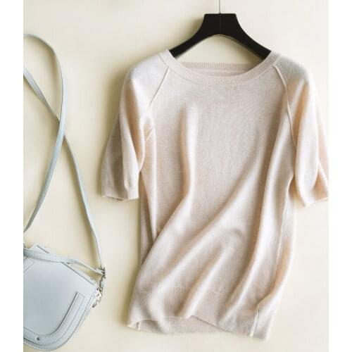 Women Short Sleeve Sweaters 2019 New Spring O-Neck Cashmere Sweater Women Slim Short Sleeve Pullover Knitted Female Tops