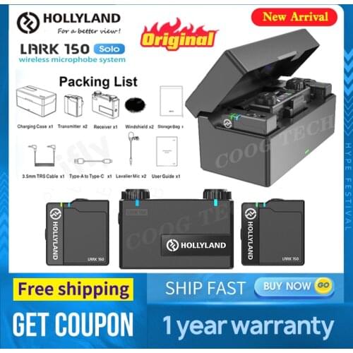 Hollyland Lark 150 Wireless Microphone System RX TX Portable Mini Lapel Microphone Mic for DSLR Camera iPhone Android Phones