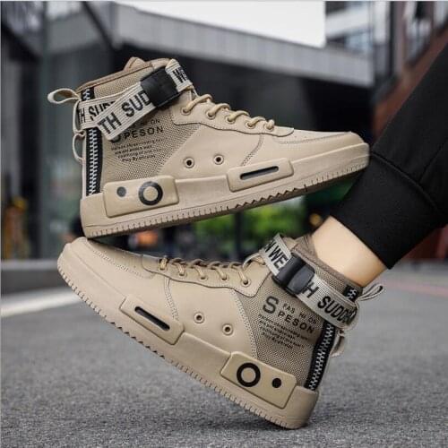 Men High Top Quality Leather Sneakers Men Buckle Design Letter Printed Shoes Men Comfortable Trainers Male Vulcanize Shoes