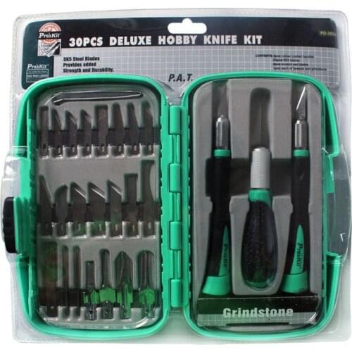 ProsKit PD-395A 30PCS Deluxe Hobby Knife Kit Soft Rubber Handle SK5 Blades Carving Knife Graver