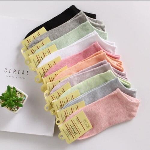 20 pieces = 10 pairs adult colored cotton ladies boat socks candy color ladies socks solid color invisible female cotton socks