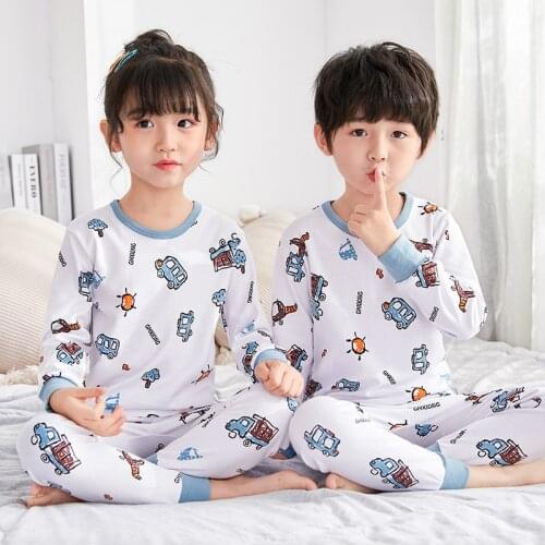 2020 Autumn New Kids Pajamas Set Baby Girls Boys Cartoon Long Sleeve T-Shirt Tops and Pants Baby Sleepwear for 4 6 8 10 12Years