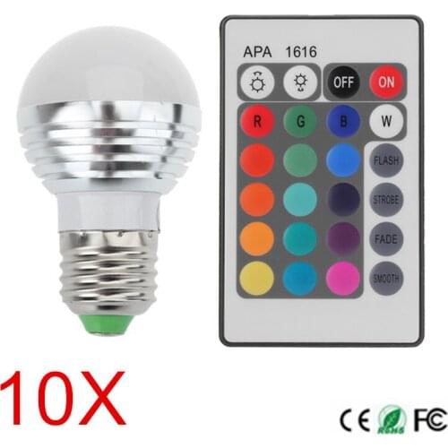 New Arrival 3W E27 RGB 16 Colors Dimmable LED Light Bulb Lamps Spotlight 85-265V + IR Remote Controller Free shipping 10PCS