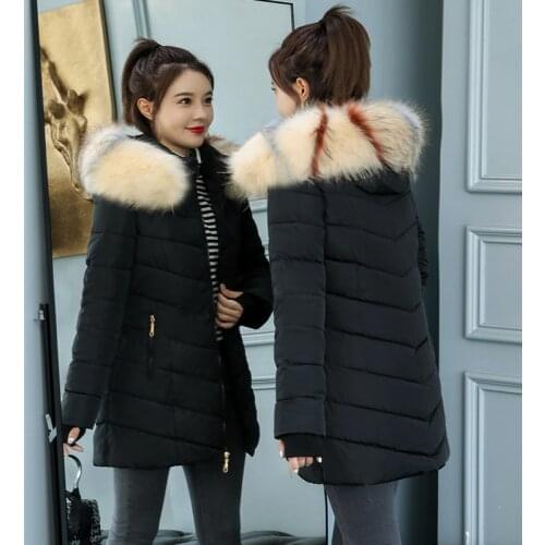 2021 Womens Down Parkas Winter Jacket Keep warm Fur Collar Thick Slim Coat Fashion Hooded Cotton Outerwear Long Winter Coat
