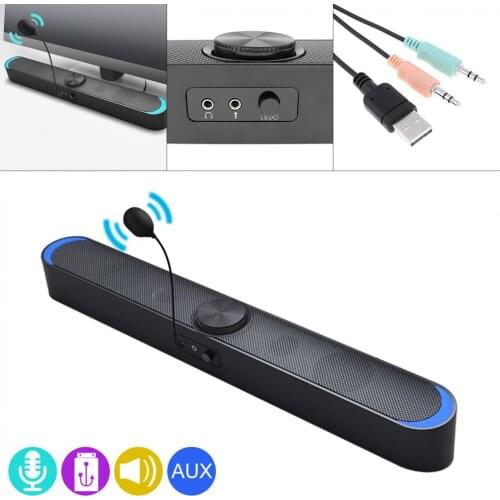 SADA V-198 Multi-media Soundbars Speaker Phone Computer Universal Mini Strip Speaker Stereo Surround Sound with Microphone