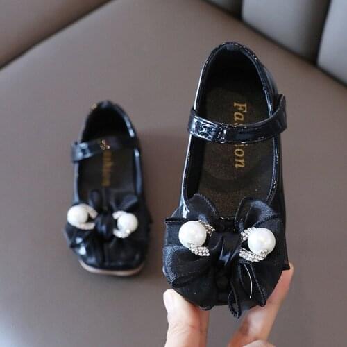 Child Footwear Fashion Rhinestone Bow Leather Shoes Black School Autumn Shoes For Kids ChildrenS Shoes Elegant Princess Girls 6