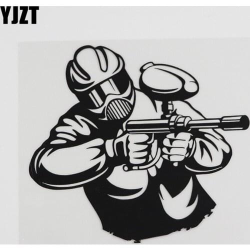 YJZT 14.8CMX13.3CM Shooting Paintball Player Game Gun Decal Vinyl Car Sticker Black/Silver 8A-0345