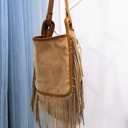 Vintage Big Tassel Suede Women Shoulder Bag Fashion Large Capacity Bucket Bag Female Designer Hand Bags and Purses 2021 Clutch