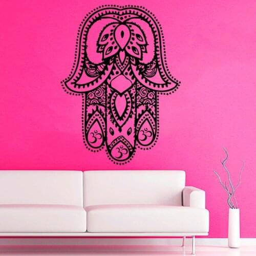WJWY Fatima Hand Wall Stickers Art Vinyl Indian Lotus Home Decor Removable Wall Decal Living Room Bedroom Decoration