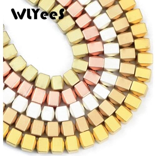 WLYeeS Matte Rose Gold Silvers Hematite Gall stone Beads Star beads square Shape Loose Beads For DIY Jewelry Bracelet Making 6x4
