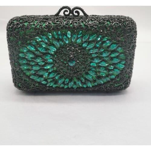 XIYUAN Women ab Silver/Green/Gold Color Crystal Evening Purse Minaudiere Handbags Wedding Party Mini Rhinestone Clutch Bags Lady