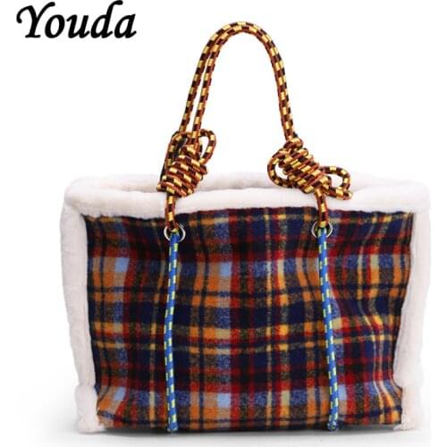 Youda Original Wool Design Women Tote Bags Classic Ladies Elegant Handbags Female Shopping Bag Fashion Girls Handbags Big Totes
