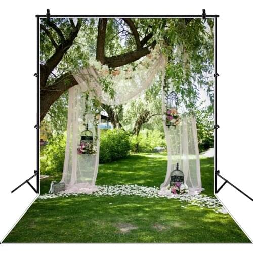 Spring Backdrops Flower Green Grass Tree Curtain Wedding Birthday Party Picnic Outdoor Scenic Photo Backgrounds For Photo Studio