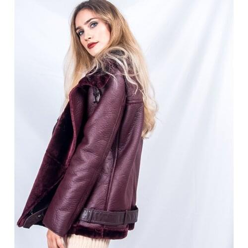 2020 New Winter Women Sheepskin Coats Thicken Faux Leather Fur Female Coat Fur Lining Leather Jacket Aviator Jacket