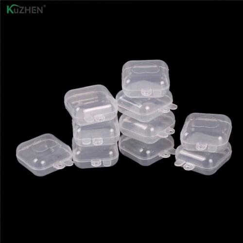 10Pcs/lot Clear Portable Popular Mini Clear Plastic Small Box Hook Jewelry Earplugs Container Box 37*37*20mm